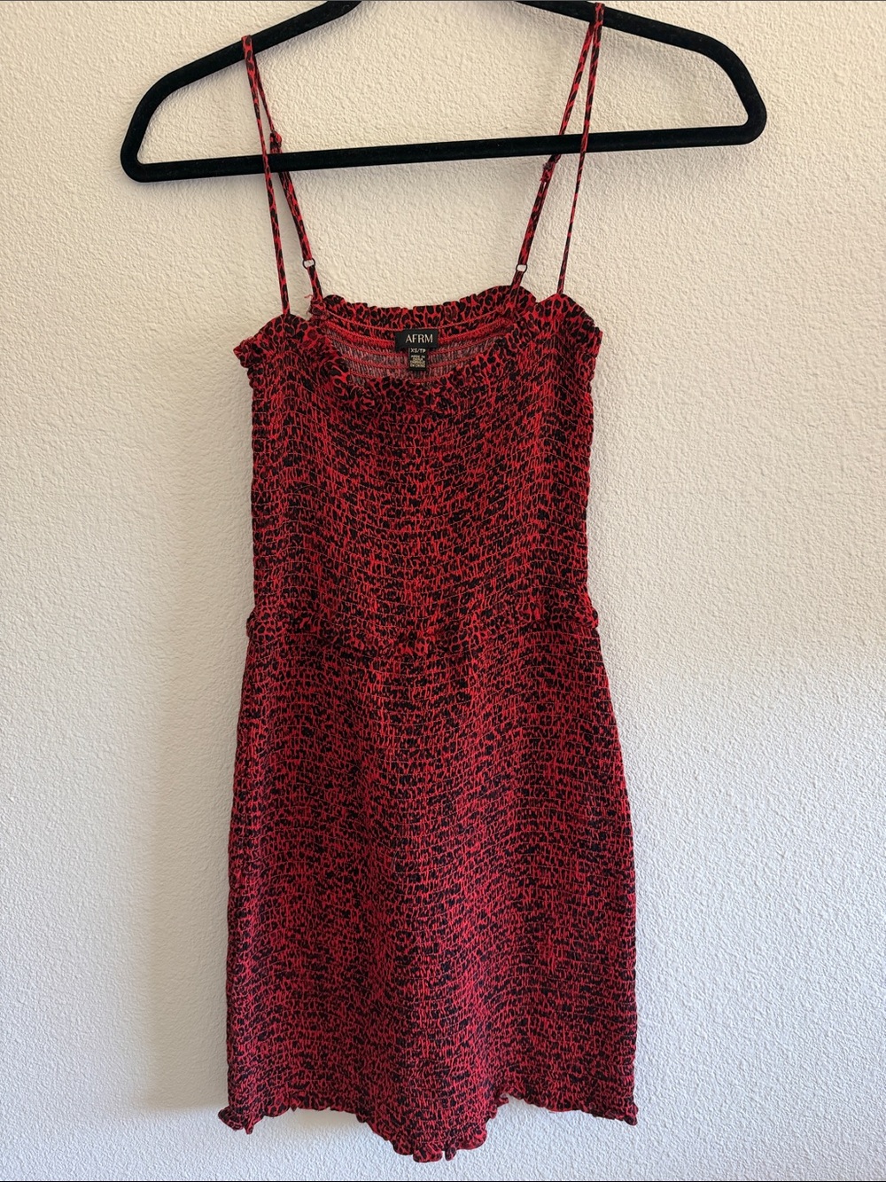 AFRM Red and Black Animal-Print Mini Slip Dress